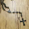 Vnox mens kedja pärla rosary kors halsband rostfritt stål svart jesus christ charm manliga smycken