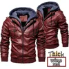 Mäns Läderjacka Höst Vinter Hooded Fur Lined Coat Man Tjock Bomber Jacka med Hood Plus Size Vintage Coat Men Jackor 210603