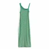 ZA Abito estivo in maglia a righe Abito da donna senza maniche con spalline sottili Abito da festa asimmetrico Donna Abito lungo verde vintage slim 210602