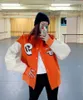 Hip Hop Varsity Jacket Men Letter Embroidery Color Block College Womens Harajuku Street Baseball Coats Unisex Orange