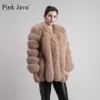 Rosa Java 8128 Ankomst Kvinnor Vinter Kläder Real Fur Coat Natural Jacket Big Långärmad 211018