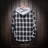 Lente herfst man slim fit mannen lange mouw hooded plaid shirts mannelijk casual shirt groot formaat 5XL