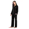 Modal bomull mjuk sleepwear set för kvinnor Notch krage palmblad ren färg kort långärmad singel breasted lounge pyjamas pjs 210831