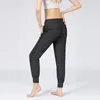 Nagie Feel Fabric Yoga Trening Sport Joggers Pants Kobiety talia sznurka fiess bieganie potu z dwoma bocznymi w stylu kieszeni