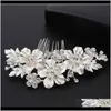 Biżuteria Trendy Bride Rhinestone Biały Kryształ Pearl Grzebień Kwiat Design Klipy Wedding Party Bridal Headpiece Hair Aessories PS2413 Drop Deliv