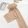 Kvinnors jumpsuits Kvinnor Rompers Summer Camisole Chiffon Jumpsuit Women Solid Casual Vest Drastring Wide Leg Pants Camis Sammantaget