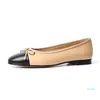 2022 Designer Deluxe Leather Women's Dress ballet Shoes Flat Casual Soft Soles Low Heel Light Print 6525 ccity