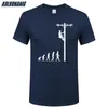İnsanın Evrimi Lineman T Gömlek Doğum Günü Hediyesi Elektrikçi Baba Baba Koca O-Boyun Kısa Kollu Pamuk Erkekler T-Shirt 210311