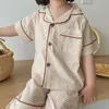 Summer Kids Pajamas Korean Cotton Sleepwear for Boys and Girls Cute Print Short Sleeve Children 2Pcs Sets 211023
