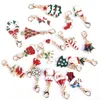 19Pcs/Lot New Enamel Christmas Decoration Tree Bell Snowman Keychains Alloy Lobster Buckle Clasp Charms Key Chains Jewelry G1019