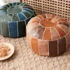 Moroccan PU Leather Pouf Embroider Craft Hassock Ottoman Footstool Round square Artificial Leather Unstuffed Cushion 210716