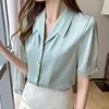 Summer Korean Fashion Satin Women Shirts Turn-down Collar Office Lady Button Up Blouse Plus Size XXXL White 210531