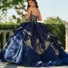 Elegant Mexican Navy Blue Embroidery Quinceanera Dresses 2022 Corset Lace Up Sweet 16 Dress Ball Gown Prom Party Wear Vestidos De 15 Años Robe Mariée