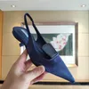 Sandalo per donne pompe puntate con punta di piedi lettere triangoli pantofole sexy scarpe vestito tacco da gatto cinghie caviglia designer sandals 3,5 cm