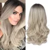 Mixte Noir Cendré Brun Clair Blonde Synthétique Perruque Corps Vague MiddlePart Fibre Résistant À La Chaleur Pour Les Femmes Noires Cosplay Longue Perruqueusine directe