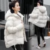 2021新しい女性のコートパーカーウィンタージャケットファッションフード付きパンサービスジャケット厚い暖かい綿パッド入りパーカー女性の壁