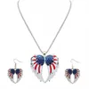 Independence Day American USA Flag Design Pendant Patriotiska vingar Halsband Örhängen Charm Smycken för Kvinnor Kedjor Stud Örhängen Q0709