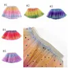 Tutu Skirts Stars Printed Princess Pettiskirts Rainbow Girls Ballet Dancing Skirt Mesh Mini Dresses Party Kids Clothing 5 Designs DW6459