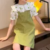 Koreaanse stijl zomer pak kleding sets korte mouw + jarretel jurk 2 stks voor meisjes kinderen 210528