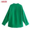 Tangada Mulheres Verde Camisa Set Tracksuit Define Calças de Camisa Oversized Terno 2 Peças De Conjuntos Blusa Calças Ternos 5Z2 210727