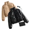 Faux cuir coton manteau femmes hiver mode PU fermeture éclair bouffante survêtement kaki mince veste courte femme LR1349 210531