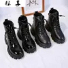 Round Toe Med Heel Boots Women Shoes Autumn Boots-women Booties Ladies Lace Up Luxury Designer Lolita Black 2020 Rubber Flat Y0914