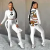 Women Two Piece Outfits2023New Black Queen Spade Q Women Lace Up Waist Tee Tops Pencil Pants Suit Active Wear Tracksuit