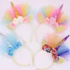 Baby Girls Animal Horn Unicorn Włosy Laski Włosy Akcesoria Księżniczka Koronki Kwiat Ear Headband Kids Party Headdress Elastyczne KFG35