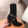 2021 avec boîte chaussettes bottes à talons hauts Broderie mode sexy Tricoté botte élastique noir designer femmes chaussures dame Lettre 10cm talons hauts taille 35-42 qualité supérieure