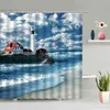 Shower Curtains Sandy Beach Conch Shell Curtain Blue Ocean Starfish Scenery Bathroom Wall Hanging Waterproof Hook Home Decor Set