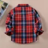 Camicia a maniche lunghe per bambini Camicie scozzesi con colletto rovesciato per ragazzi Moda 100% cotone Abbigliamento per bambini 2-12 anni 210306