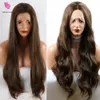 180% Dichtheid 26 Inches Kant Front Pruik Natuurlijke Bruin Rechte Golvende Hittebestendige Synthetische Haar Kostuum Roze Pruiken Body Wave Kleuren Synthetics