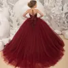 Burgundy Flower Girl Dressesの初めての聖聖体的な聖体拝領のドレス女の子のボールガウンの結婚式のパーティードレス子供のイブニングウエディングドレス