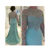 Rhinestones z koralikami Aplikacje Mother of the Bride sukienki Mint Green Mermaid Suknia ślubna Blowly Long Sleeve Formal Gowns229n