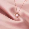Prinsis Real 925 Sterling Silver Moda Romantyczny Rose Heart Pink CZ Naszyjnik Dla Kobiet Walentynki Biżuteria DP032 Q0531