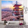 3D Natural Japan Sakura Mount Fuji Tapestry Kanagawa Sleeping Pad Artistic Floral Beach Rug Ins Background Home Arts Wall Decor 210310