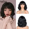 Annivia Short Wavy Wig With Bangs Synthetic Cosplay Lolita Ombre Natural Glueless Pink Brown Green Red Wigs For Womenfactory direct