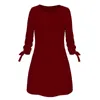 Kvinnor mode o-nacke solid båge elegant straigt klänning våren lösa mini klänningar 3/4 ärm båge bekväm plus storlek y1006