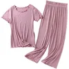 Japanischer Sommer-Damen-Baumwoll-Modal-Kurzarm-Neun-Punkt-Hosenanzug, Heimservice, Damen-Pyjama in großer Größe 210830