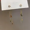 Bengelen kroonluchter 1 paar oorbellen Koreaanse stijl Exquise Crystal Star Moon Long Tassel Pendant Women Fashion Party Sieraden