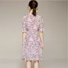 Party Dresses Pink Flower Printing Sweet Silk Summer Lady Dress Women Flare Sleeve Short A-Line Skirt French Fresh Style Lovely Unique