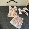 Kvinnor Sommar Sova Passar Sexig V-Neck Tank Top Shorts Kläder Satser Lounge Pajama Set Kvinna 2st Blom Blommor Sleepwear Q0706