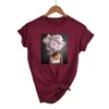 女性のTシャツファッション北欧のアートセクシーなピンクの花原宿美月審美ティックスTシャツの女性ヴィンテージ半袖プラスサイズのコットントップティーストリート