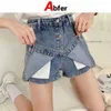 Abfer Plus Size Dames Denim Shorts Koreaanse Mode Hoge Taille voor Dames Knop Korte Rokken Vrouw Zomer 210719