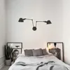 Black Rustic Vintage Swimming Arm Wall Lamp Retro Long Reading Lights on the Wall Adjustable Iron Applique Murale Luminaire Home 210724