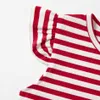 Mooie Kid Girl 2-Piece Flutter-Sleeve Stripe Print Denim Ruffled Jurk Suits 210528