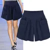 Sommar Shorts Kvinnor 5XL Casual 4XL Pleated High Waist Fickor Bredt ben Tunnel Elastisk Plus Storlek All-Match Loose Soft Bomull 210527