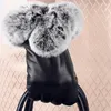 Fingerless handskar Unik stil Kvinnor Högkvalitativ PU Läder Soft Faux Fur Mittens Fashion Touch Screen Kvinna Varm Vinter