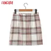 Tangada Autumn Winter Women Plaid Pattern Tweed Skirts Faldas Mujer Zipper Female Mini Skirt 8H14 211120