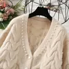 Designer Cardigans Women Knitted Sweater Autumn Winter Long Sleeve V neck Jumper Fashion Sweet Beaded Cardigans Casual Streetwea